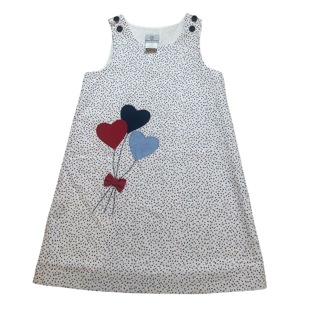 Florence Eiseman Girls Heart Appliqué Jumper Dress Polka Dot Size 6
